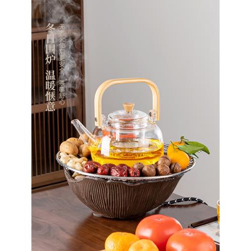 冬日圍爐煮茶烤火爐套裝家用室內全套電陶爐煮茶器玻璃燒水壺新款