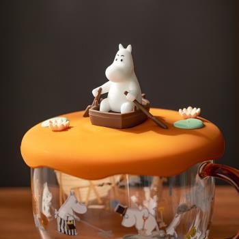 Moomin芬蘭姆明玻璃咖啡杯帶杯蓋 可愛耐熱馬克杯子 聖誕禮物茶杯