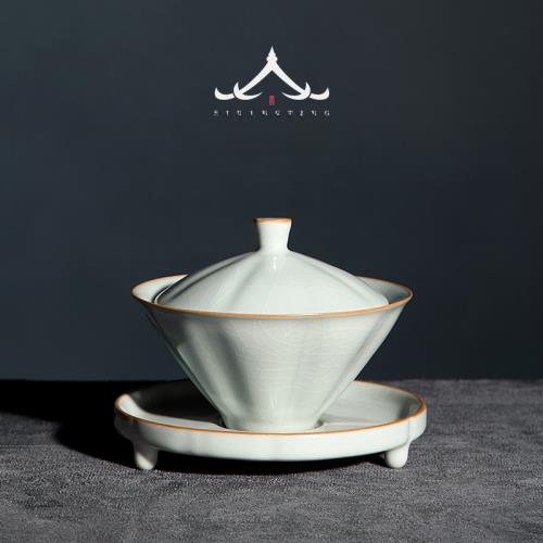 蓋碗單個景德鎮高檔三才茶杯茶碗帶蓋汝窯功夫茶泡茶小號