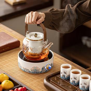 煮茶器圍聚煮茶爐家用玻璃茶壺2024新款電陶爐小型高階燒水壺套裝