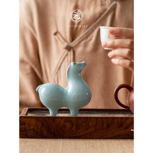 汝窯小唐馬茶寵擺件精品開片可養茶玩陶瓷茶具配件茶道擺設送禮|茶寵擺 