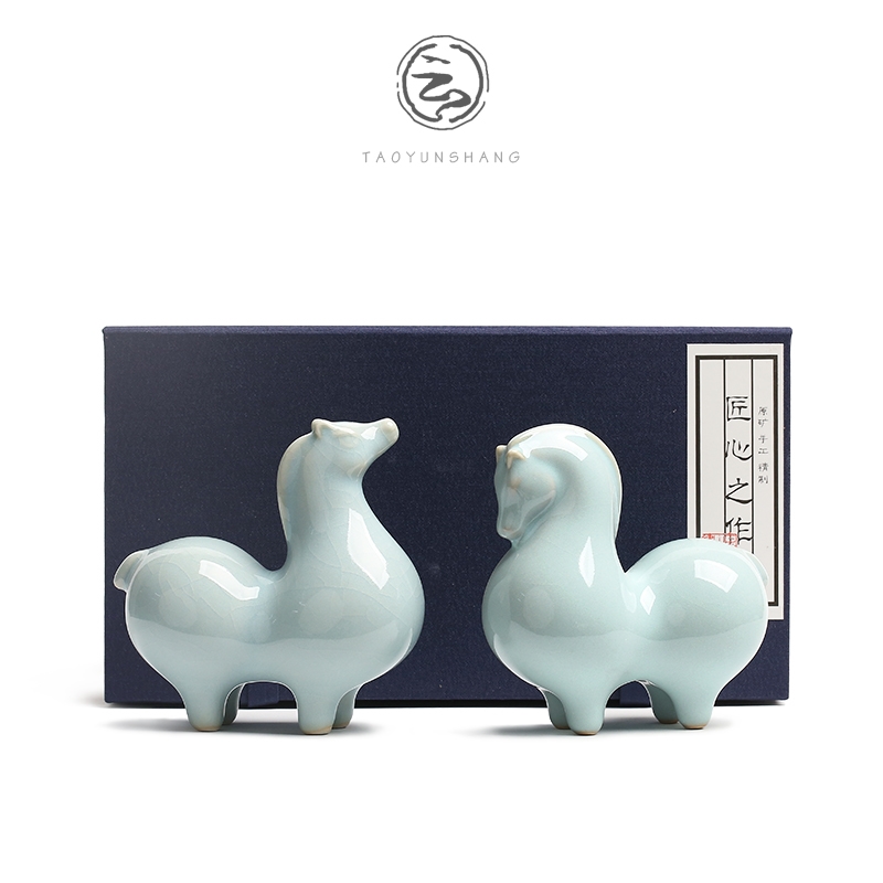 汝窯小唐馬茶寵擺件精品開片可養茶玩陶瓷茶具配件茶道擺設送禮|茶寵擺 
