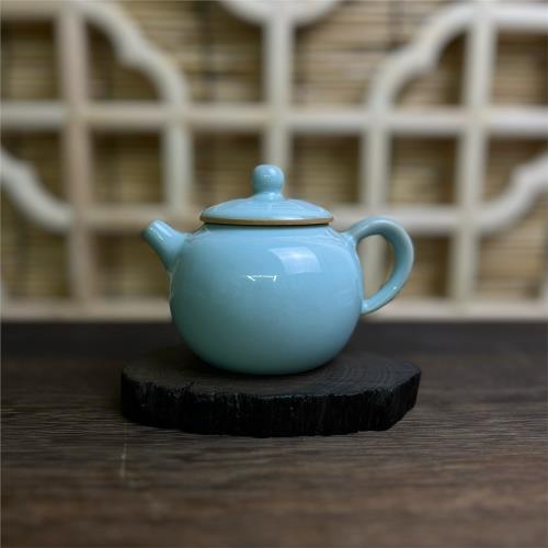 天青緣汝瓷坊天青釉小鋼炮小西施泡茶小蘋果壺開片可養175ml中式