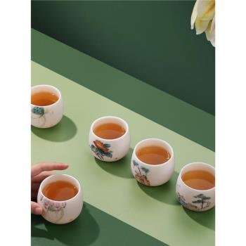 主人杯陶瓷羊脂玉瓷手繪德化品茗杯功夫茶具高階禮盒個人單羅漢杯