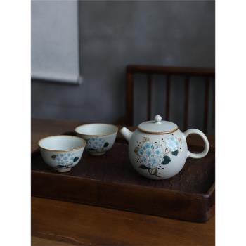 芳物集景德鎮純手工茶壺家用過濾泡茶壺釉下手繪茶壺復古寫意繡球