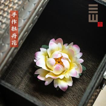 禪意陶瓷香插線香座家用蓮花香託香盤手工牡丹香薰爐中式茶道擺件
