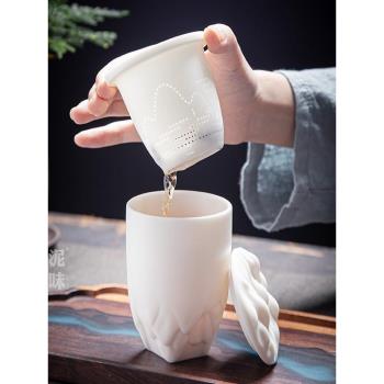 泥味車載旅行簡易茶具套裝羊脂玉白瓷快客杯帶過濾隨手杯旅行套裝