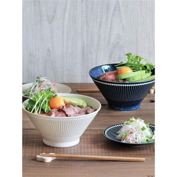 日本制美濃燒條紋拉麵湯碗親子丼飯碗深湯盤咖哩飯早餐盤Albee