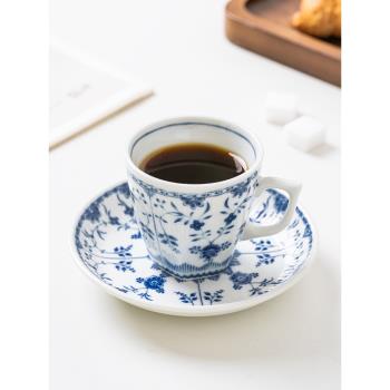 日本進口美濃燒青花唐草咖啡杯紅茶杯碟套裝日式茶杯拿鐵濃縮杯子