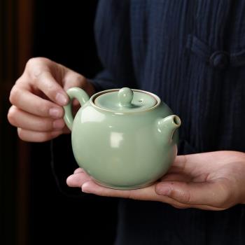 天青仿古汝窯茶具圓茗壺可養開片大號單壺手工汝瓷家用陶瓷泡茶壺