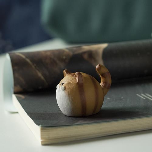 清一丨手工陶瓷小貓茶寵 嗷嗚小老虎粗陶家居萌寵動物桌面擺件