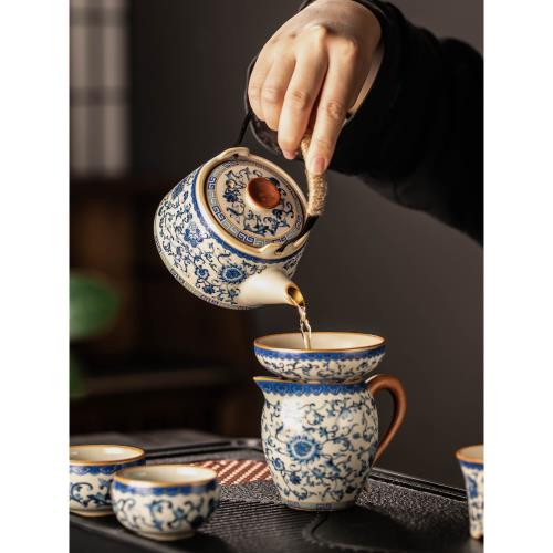 青花黃汝窯茶具套裝家用輕奢高檔陶瓷泡茶壺功夫茶杯整套2026新款|整套