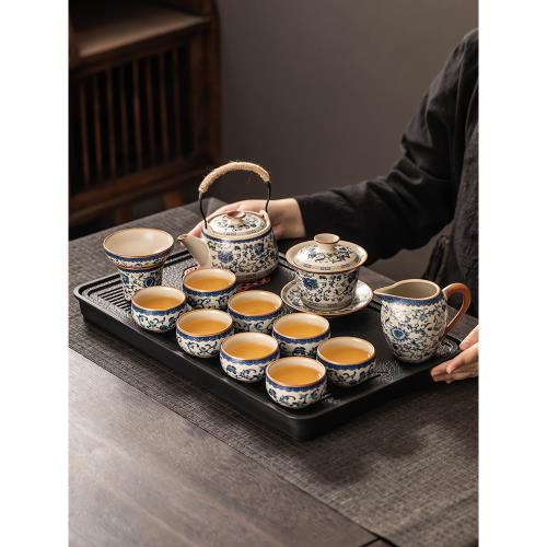 青花黃汝窯茶具套裝家用輕奢高檔陶瓷泡茶壺功夫茶杯整套2026新款|整套
