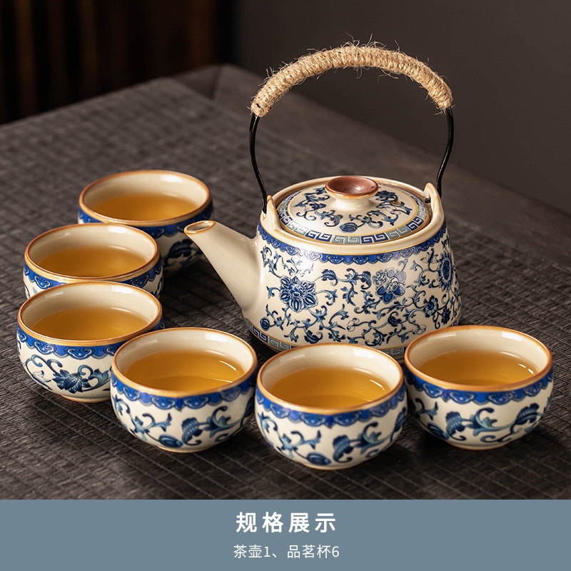 青花黃汝窯茶具套裝家用輕奢高檔陶瓷泡茶壺功夫茶杯整套2026新款|整套