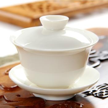 德化凝脂白瓷蓋碗 三才大號300ml 泡茶碗陶瓷功夫茶具配件特價