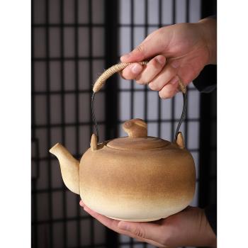 大容量陶瓷燒水壺1200毫升粗陶煮茶壺圍爐炭火明火溫茶壺餐廳單壺