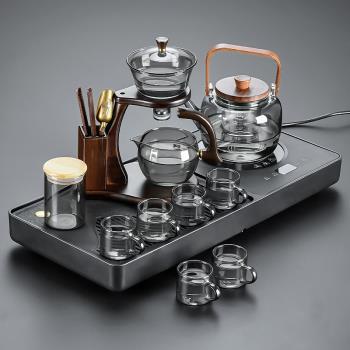 功夫茶具套裝家用一體全自動泡茶臺輕奢高檔玻璃泡茶器電陶爐煮茶