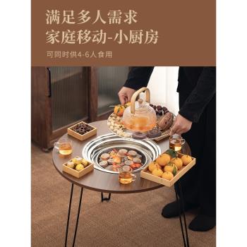 圍爐煮茶器具配件便攜折疊圓形桌子家用庭院戶外野炊炭火爐烤火爐