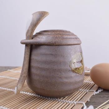 日本原裝進口純手工美濃燒家用日式陶瓷蒸蛋羹碗帶蓋勺託燉盅專用