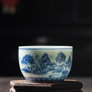 青花瓷仿古主人杯景德鎮復古陶瓷茶杯個人茶盞功夫茶具單個品茗杯