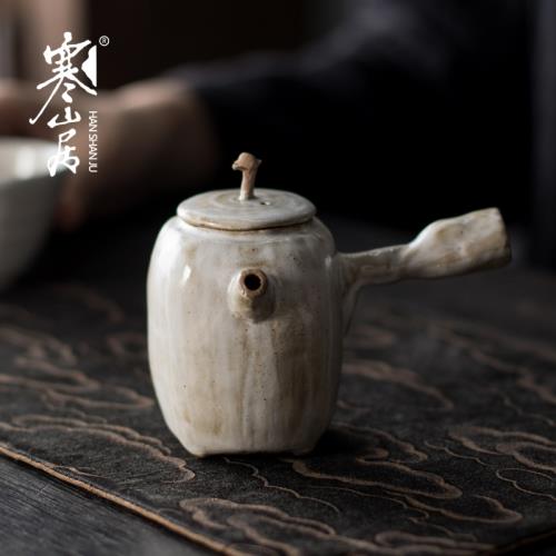 寒山居巖陶手工茶壺禪意日式小側把壺陶藝柴燒小品壺茶室文人茶壺|茶壺