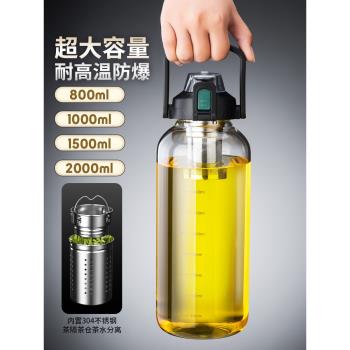 水杯大容量男生健身運動水壺水瓶2000ml噸桶噸耐高溫玻璃太空杯子
