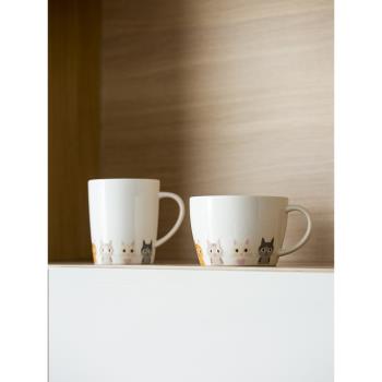Lewu可愛大眼貓咪早餐杯陶瓷馬克杯矮胖大口茶水杯咖啡杯牛奶杯子