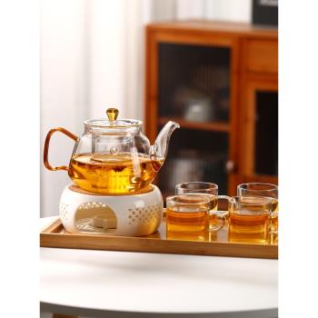 水果花茶壺套裝下午茶玻璃茶具家用溫茶器蠟燭加熱底座燭臺煮茶爐