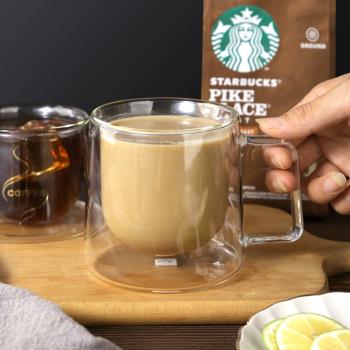 雙層隔熱玻璃杯喝水咖啡杯創意透明帶把有蓋茶杯牛奶杯家用水杯子