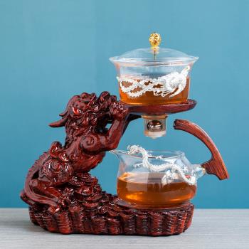 一禪茶舍 貔貅自動茶具 玻璃懶人功夫套裝家用辦公室會客創意茶具