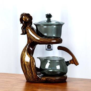 高檔O 玻璃功夫茶具套裝家用辦公輕奢高檔磁吸泡茶壺懶人泡茶神器