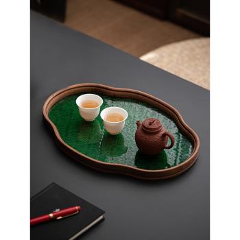 茶盤復古海棠花玻璃託盤功夫茶具幹泡臺杯子收納水果點心盤奉茶盤