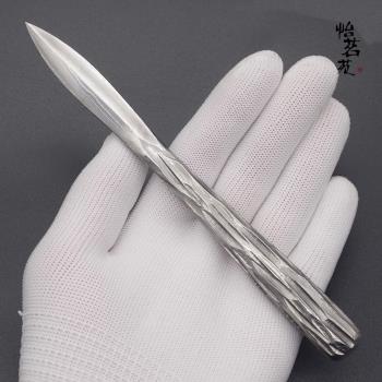 龍泉手工不銹花紋鋼大馬士革家用撬普洱茶刀切開茶餅茶磚專用工具