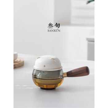 叄旬招財貓玻璃茶壺家用過濾泡茶壺創意可愛茶水分離懶人泡茶神器