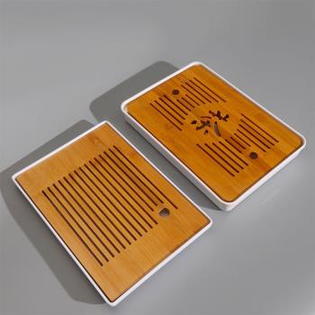 密胺茶盤家用簡約日式小茶臺泡茶盤儲水式竹製茶臺方形辦公小清新