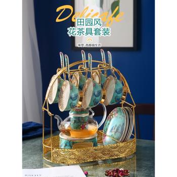 精緻骨瓷英式下午茶茶具高檔歐式花茶壺套裝花果茶壺家用蠟燭加熱