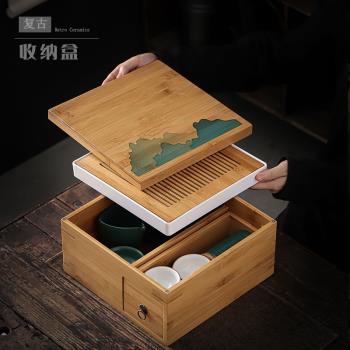 中式幹泡茶盤大號功夫茶具套裝家用簡約託盤茶臺茶海多功能收納盒