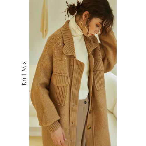 Knit Mix中長款毛衣外套女2024年秋冬新款復古慵懶風寬松針織大衣