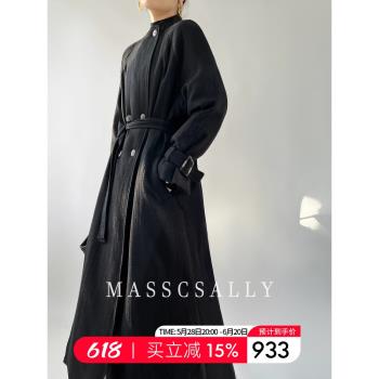 高階感90白鴨絨雙排扣長款羽絨服2024冬季新款氣質系帶亞麻外套