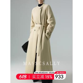 90白鴨絨加厚羽絨服女款2024冬季新款超長款系帶顯瘦保暖亞麻外套