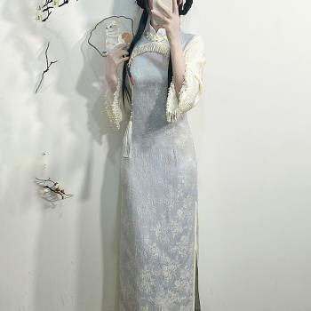 復古日常藍色少女款春夏季旗袍