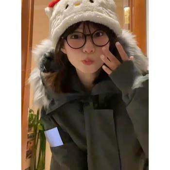 2024新款冬季加厚工裝羽絨棉服女小個子韓系情侶大毛領派克服棉襖