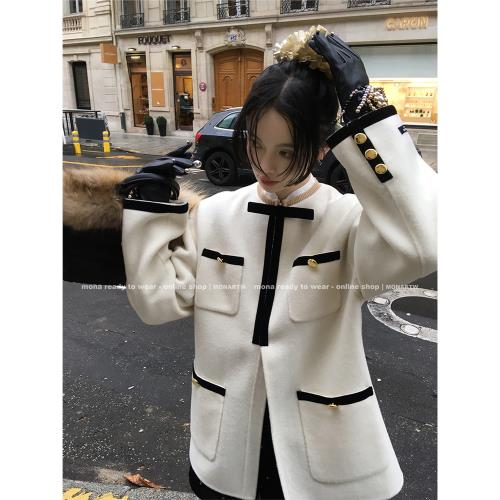 MONA 羊毛小香風氣質千金雙面呢大衣外套女小個子 冬季新款