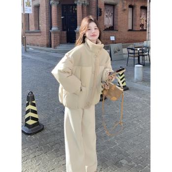羊羔毛拼接皮毛一體短款羽絨服女冬季獨特超好看90白鴨絨外套爆款