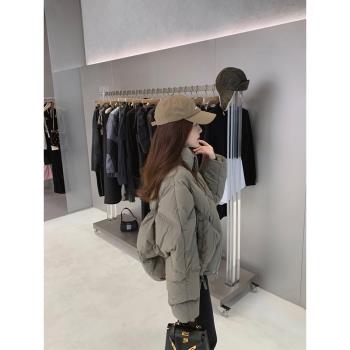 老錢感微廓90白鴨絨羽絨服女冬菱格設計感百搭寬松立領短款麵包服