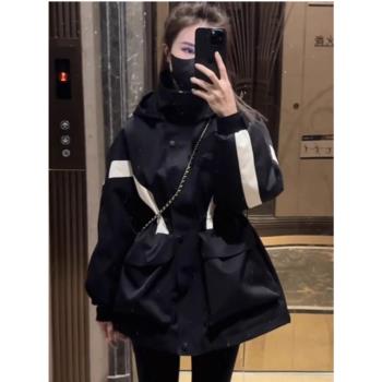 MAJE DVAWN大牌收腰白鴨絨羽絨服女2024冬新款寬松加厚沖鋒衣外套