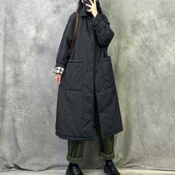 撿漏~原創加厚夾棉外套風衣中長款棉服女新款冬季寬松大碼洋氣質