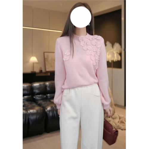 大碼歐貨立體花朵針織衫女2025年秋季新款時尚圓領毛衣慵懶風上衣