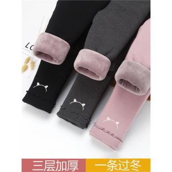 女孩三層加厚棉褲冬季嬰兒加絨加厚打底褲外穿一條過冬女寶寶長褲