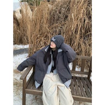 ABone 美式復古撞色假兩件可拆卸棉服外套女冬季新款加厚保暖棉衣